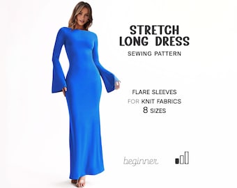 Long Dress Sewing Pattern, Evening Dress Pattern, Women Beginner Patterns, Formal Dress Beginner Pattern, Digital PDF Patterns, XS - 4XL