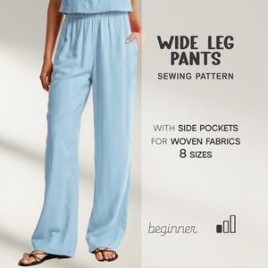 Patron de couture de pantalon large pour femme Patron de pantalon en lin pour débutant, tutoriel de couture facile de pantalon avec poches Patron PDF grande taille à télécharger