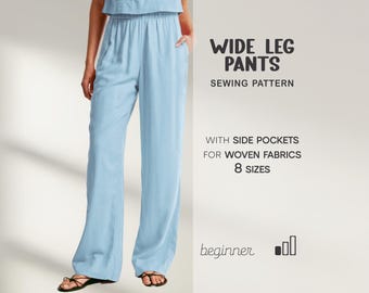Wide Leg Pants Sewing Pattern For Women Linen Pants Beginner Pattern, Easy Pants With Pockets Sewing Tutorial Plus Size PDF Pattern Download