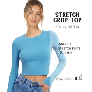 Patrón de costura para top corto, top de yoga, top ajustado y elástico, patrones digitales en PDF con descarga instantánea.