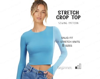 Cropped Top Sewing Pattern, Yoga Top Pattern, Fitted Stretch Top Pattern, PDF Digital  Patterns With Instant Download