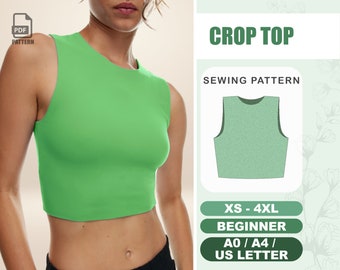 Crop Top Sewing Pattern For Beginners, Women Simple Stretch Top Sewing Pattern, Plus Size XS - 4XL, PDF Sewing Patterns, Instant Download