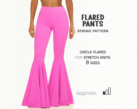 Flared Pants Sewing Pattern Beginner Level, Bell Bottom Extreme Flare Leggings, Easy Pants Pattern, Size XS - 4XL, Digital Sewing Patterns