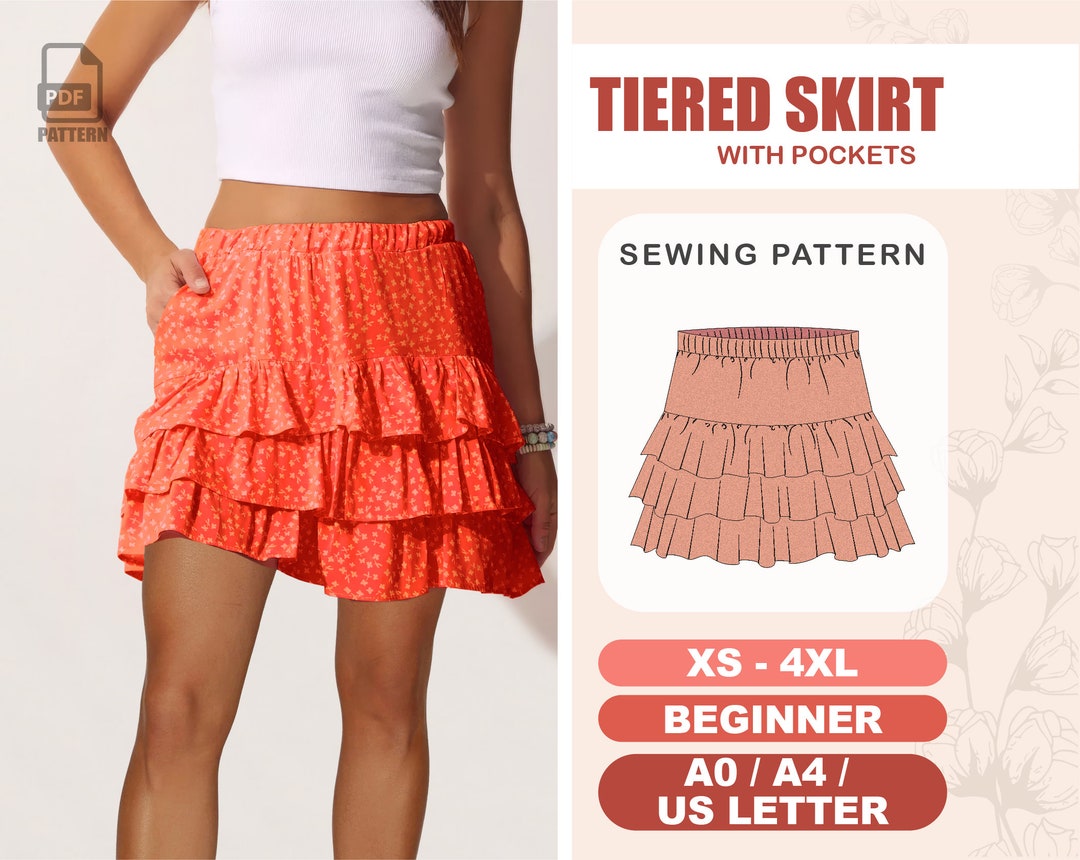 Ruffle Skirt Sewing Pattern Flounce Short Skirt Beginner Pattern Tiered Skirt Pattern XS 4XL Plus Size Skirt Pattern PDF Patterns Etsy