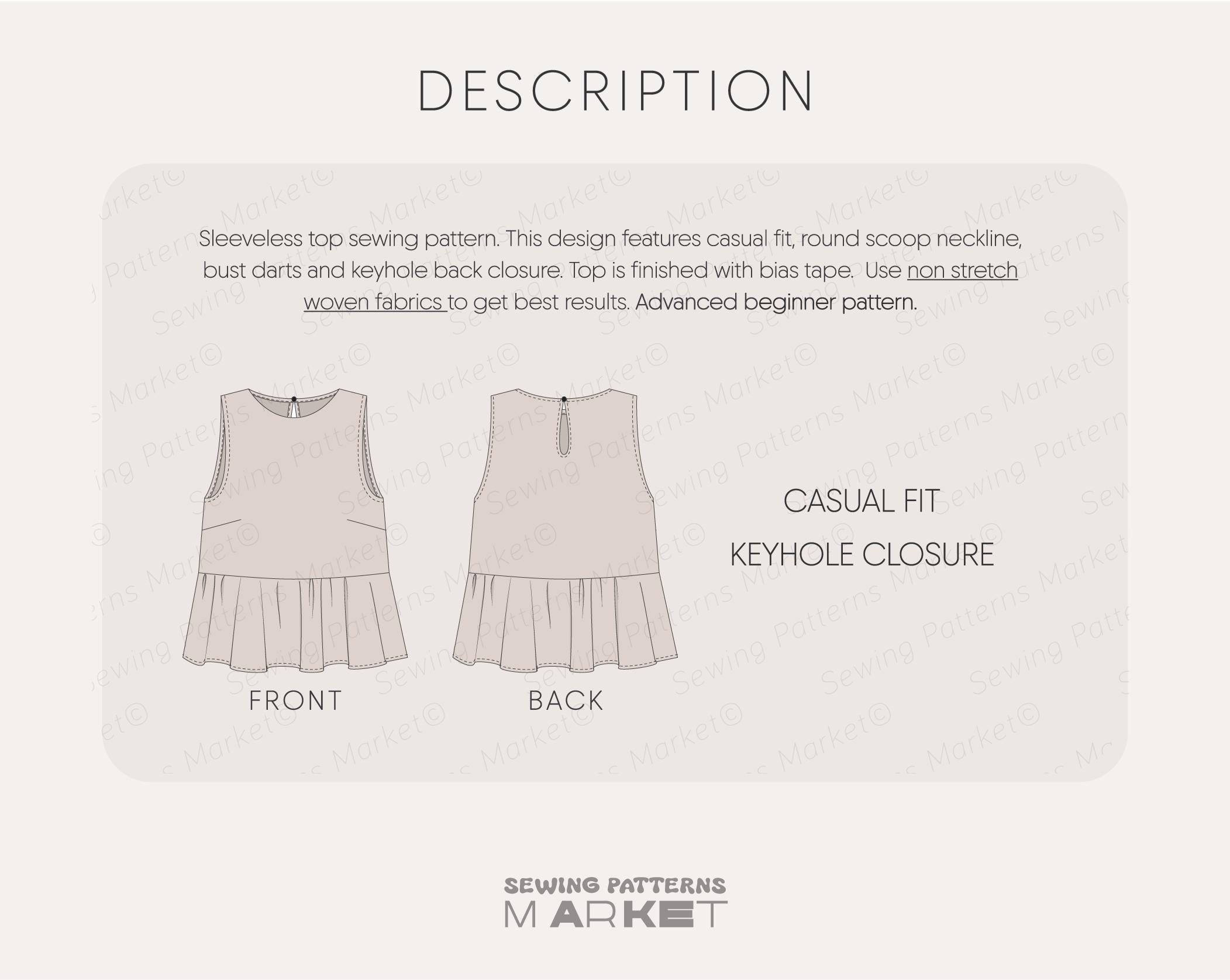 Simple Op Pattern Simple Top Pattern for Women, Cotton Top Pattern, Sleeveless Top ...