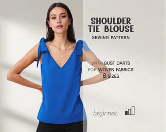 Blouse Sewing Pattern, Sleeveless Top PDF Pattern, Women Top Beginner Pattern, Summer Shirt Pattern, Simple Silk Blouse, PDF Patterns