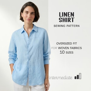 Linen Shirt Sewing Pattern For Women Oversized Shirt Patterns Button Down Shirt Pattern, Beach Cover Pattern