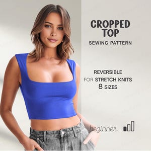 Naaipatroon crop top XS-4XL, eenvoudig bijgesneden top beginnerspatroon, patroon omkeerbare top, damestop plus size, pdf-naaipatroon