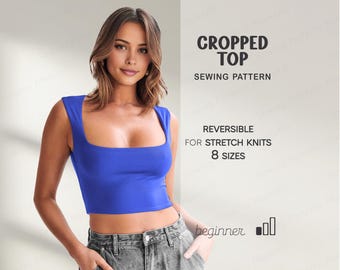 Crop Top Sewing Pattern XS - 4XL, Simple Cropped Top Beginner Pattern, Reversible Top Pattern, Plus Size Women Top, PDF Sewing Pattern