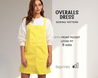 Pinafore Dress Pattern For Women, Overall Dress Pattern, Jumper Dress Pattern, Apron Dress Pattern, School Dress, Dungaree Dress Pattern