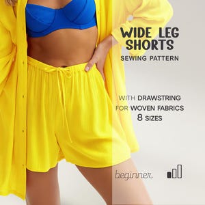 Mönster för damshorts för nybörjare, mönster för vida utsvängda shorts, mönster för shorts i plusstorlek, pyjamasshorts, digitalt sömnadsmönster
