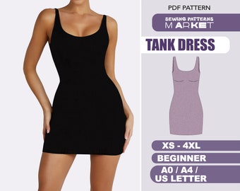 Schnittmuster für enges Kleid, tailliertes Bodycon Plus Size Kleid Schnittmuster, PDF-Datei, Damen Schnittmuster, XS - 4XL, Anfänger Level, sofort Download