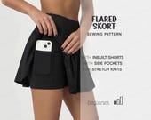 Stretch Skort Pattern, Mini Skirt With Inbuilt Shorts Pattern, Tennis Skirt Pattern, Flared Skirt Pattern