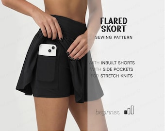 Stretch Skort Pattern, Mini Skirt With Inbuilt Shorts Pattern, Tennis Skirt Pattern, Flared Skirt Pattern