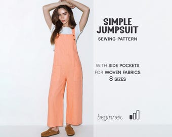 Jumpsuit Pattern For Women Overall Sewing Pattern, Linen Dungarees Pattern, Cotton Romper Pattern