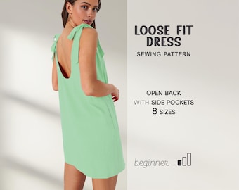 Open back dress pattern, Linen dress sewing pattern for women, A line dress pattern, Backless dress pattern, Easy dress pattern
