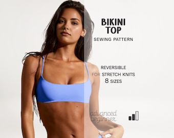 Bikini Top PDF Sewing Pattern For Women, Bra Sewing Pattern, DIY Swimsuit Sewing Tutorial, Reversible Swimwear, Plus Size Bikini Pattern