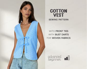 Vest Sewing Pattern For Women, Vest Easy Pattern, Relaxed Cotton Top Pattern, Sleeveless Summer Top PDF Patterns, Plus Size Sewing Patterns