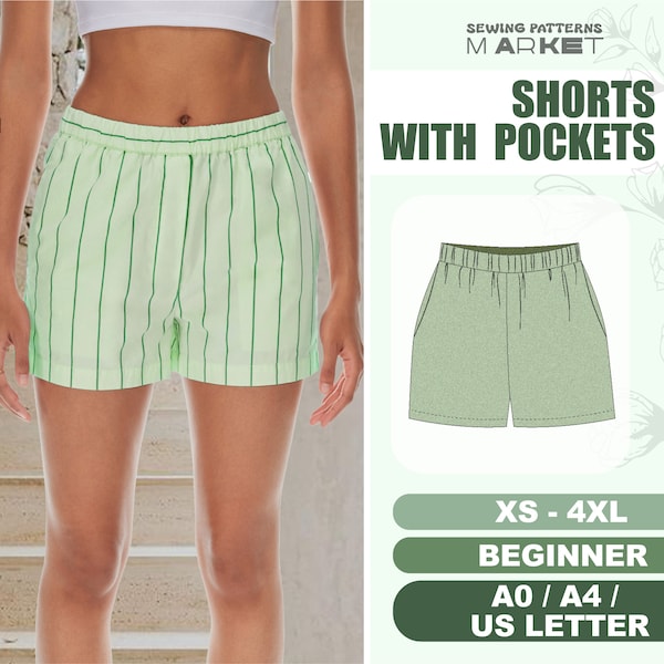 Shorts With Pockets Sewing Pattern For Women, Beginner Level, Size XS - 4XL, Digital Sewing Pattern