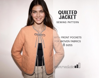 Patrón de costura para chaqueta acolchada para mujer, patrón de chaqueta, patrón de costura para camisa patchwork