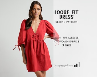 Dress Sewing Patterns For Women, Fashion Dress Pattern, Oversized Dress Pattern, Summer Dress, Cotton Dress Pattern, Cottagecore Dress