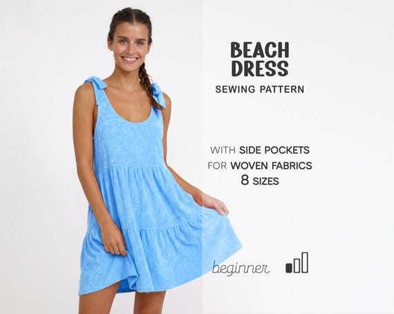 beach dress sewing pattern Towel Pattern, Terry Dress Pattern, Cover Up Pattern, Summer Dress PDF Digital PDF dressmaking patterns Letter Versace 2000s Black Ruched Royal Combo:S