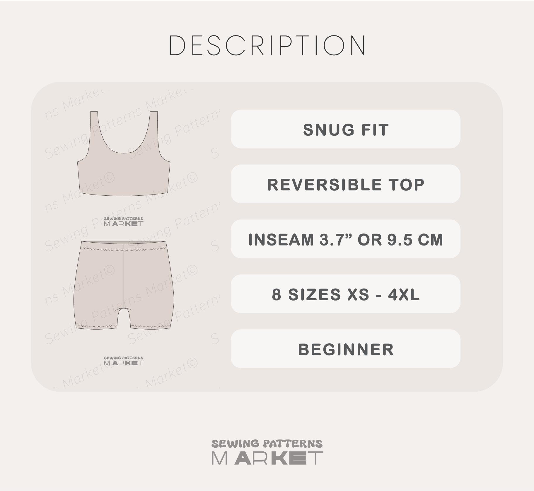 Cycling Shorts and Top Pattern, Digital Sewing Patterns, Plus Size ...