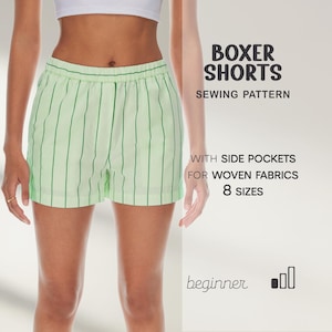 Shorts med fickor sömnadsmönster för kvinnor, nybörjarnivå, storlek XS - 4XL, digitalt sömnadsmönster