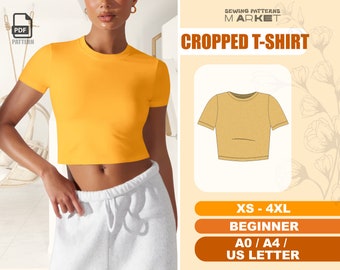 Cropped Top Pattern Beginner Crop T-Shirt Sewing Pattern, XS - 4XL, Women's Plus Size Top Pattern, PDF Digital Patterns, Instant Download