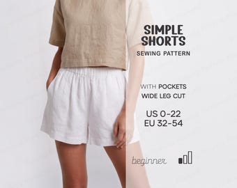 Linen Shorts Sewing Pattern Women's Shorts Pattern, Cotton Shorts Pattern For Beginners, Shorts With Pockets