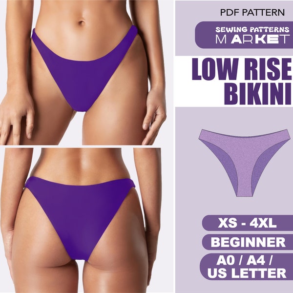 Bikini Pattern, Low Rise Swimsuit Pattern, Plus Size Beginner Patterns, XS - 4XL, Womens Bathing Suit Patterns , Instant Download