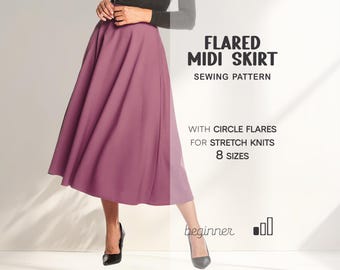 Midi Skirt Sewing Pattern For Beginners, Circle Skirt Pattern, Flared Skirt Pattern, Easy Skirt Pattern Women's Sewing Patterns PDF Download