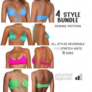 Patrón de bikini para principiantes (tallas XS-4XL), patrón de traje de baño para mujer, patrones digitales de trajes de baño, patrón en PDF con descarga instantánea