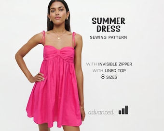 Mini Dress Sewing Pattern, Dress Beginner Pattern, Fit And Flare Dress, Sundress Pattern, Plus Size Short Dress, PDF Digital Patterns