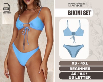 Bikini Set Pattern Beginner Swimsuit Sewing Pattern, Plus Size Digital Patterns, Bathing Suite XS - 4XL, PDF Patterns With Instant Download