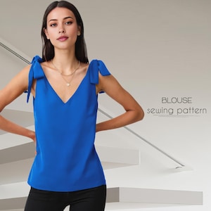 Blouse Sewing Pattern, Sleeveless Top PDF Pattern, Women Top Beginner Pattern, Summer Shirt Pattern, Simple Silk Blouse, PDF Patterns