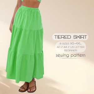 Flared Skirt Sewing Pattern Beginner Pattern Skirt With Pockets, Maxi Skirt Pattern, Tiered Skirt, Plus Size Skirt Pattern, Size XS - 4XL