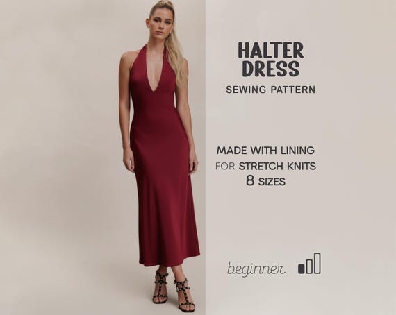 womens halter dress pattern Pattern, Open Back Dress Sewing For Women, Elegant Long Dress Pattern simple wedding dresses