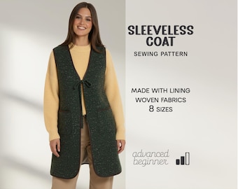 Winter Coat Sewing Pattern For Women, Vest Pattern, Sleeveless Long Jacket Pattern