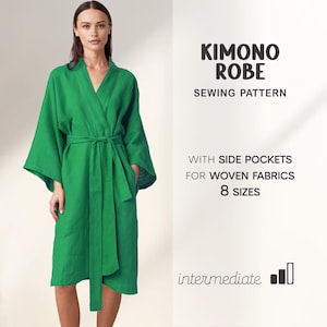 Women Robe Sewing Pattern, Wrap Dress Pattern, Bath Robe Beginner Pattern, Linen Kimono Sewing Pattern, Beach Cover Pattern, PDF Pattern