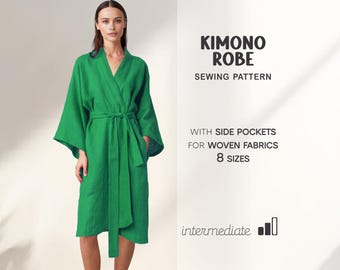 Women Robe Sewing Pattern, Wrap Dress Pattern, Bath Robe Beginner Pattern, Linen Kimono Sewing Pattern, Beach Cover Pattern, PDF Pattern