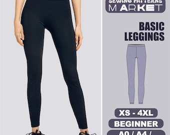 Patrón de costura de leggings simples para mujer, nivel principiante, talla XS - 4XL, patrón PDF de leggings de mujer, patrón de costura digital