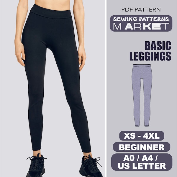 Einfaches Leggings-Schnittmuster für Frauen, Anfängerniveau, Größe XS - 4XL, Damen-Leggings-PDF-Muster, digitales Schnittmuster