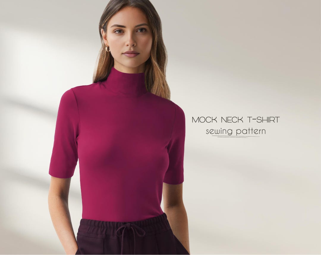 Mock Neck Top Pattern for Women, Turtleneck Top Sewing Pattern, Jersey ...
