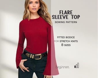 Flare Sleeve Top Pattern For Women Bell Sleeve Top Sewing Pattern, Sweater Pattern, Winter Shirt Sewing Tutorial Beginner PDF Pattern