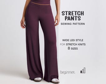 Women's Pants Sewing Pattern, Wide Leg Pants Pattern, Stretch Lounge Pants XS - 4XL, Women Pants, Digital PDF Sewing Patterns