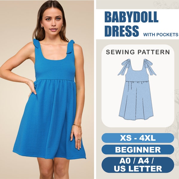 Babydoll Dress Pattern XS - 4XL, Summer Dress Sewing Pattern, Short Dress Pattern,  Dress With Pockets Pattern, Plus Size Dress Pattern