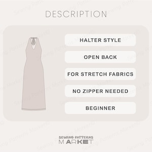 Halter Dress Pattern, Party Dress Sewing Pattern For Women, Flared Dress Pattern, Long Dress PDF Pattern, open back dress pattern, womens dress pattern, birthday dress pattern, stretch dress pattern, fitted dress pattern, maxi dress pattern, sewing pattern for womens dress, elegant dress pattern, PDF sewing patterns for women
