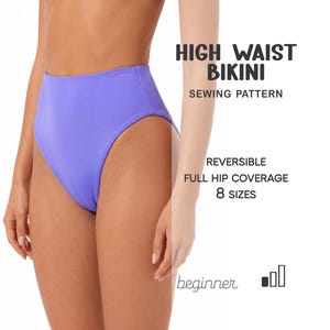 High Waist Bikini PDF Sewing Pattern, Simple Swimsuit Easy Sewing Tutorial, Beginner Friendly Digital Patterns With Instant Download