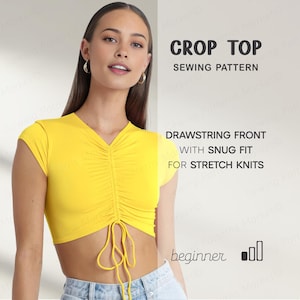 Patrón de top corto para principiantes, patrón de costura de top corto, patrón de top de talla grande en PDF, tutorial de costura de top para adolescentes, top sencillo, camisa fácil